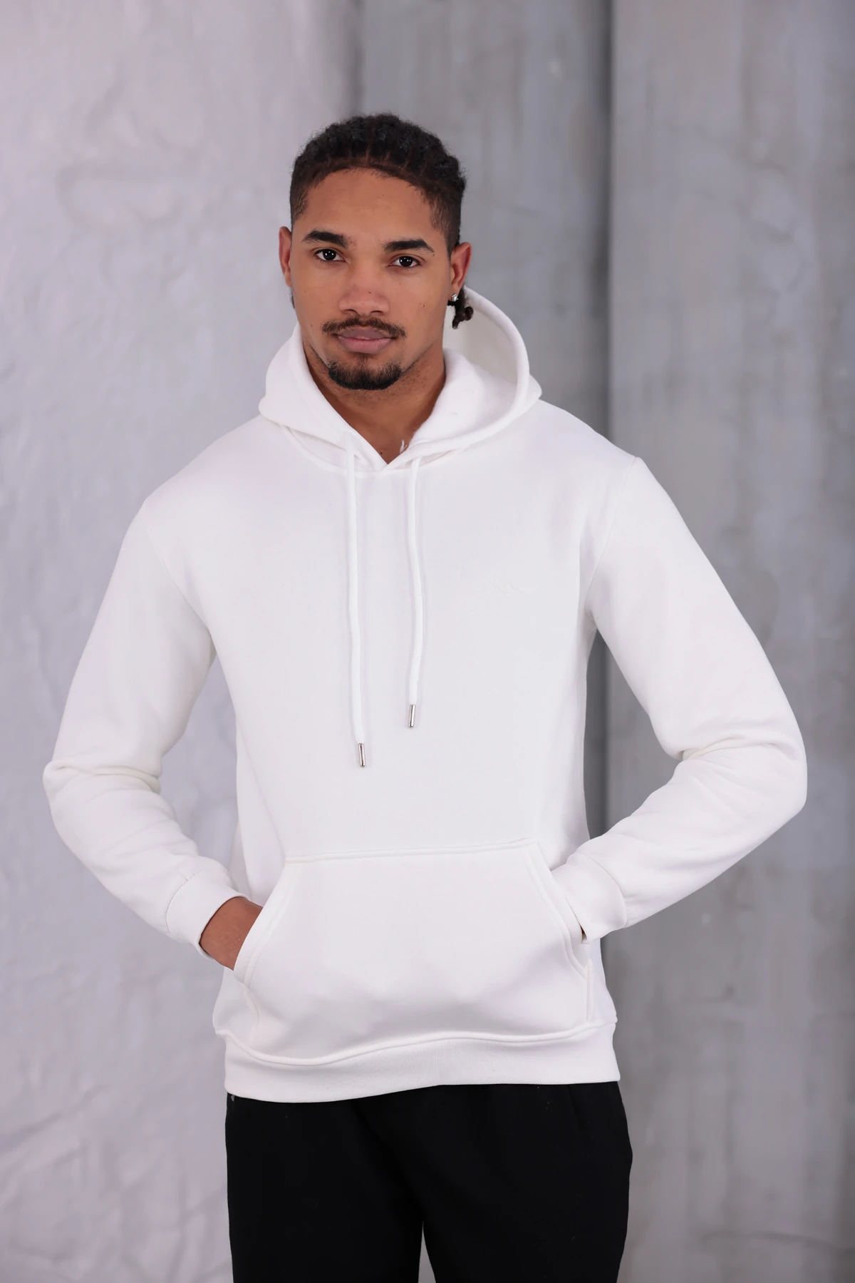 SIFIR4 3 İplik Şardonlu Kapüşonlu Sweatshirt Beyaz