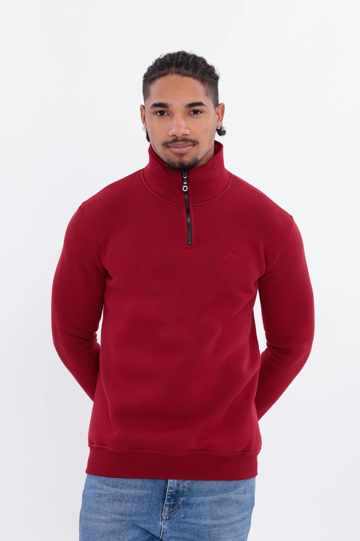Sıfır4 Yarım Fermuarlı 3 iplik şardonlu  Sweatshirt Bordo
